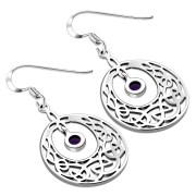 Amethyst Stone Celtic Knot Silver Earrings - e307
